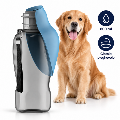 Borraccia per cani da 800 ml con ciotola pieghevole — immagine illustrativa del prodotto