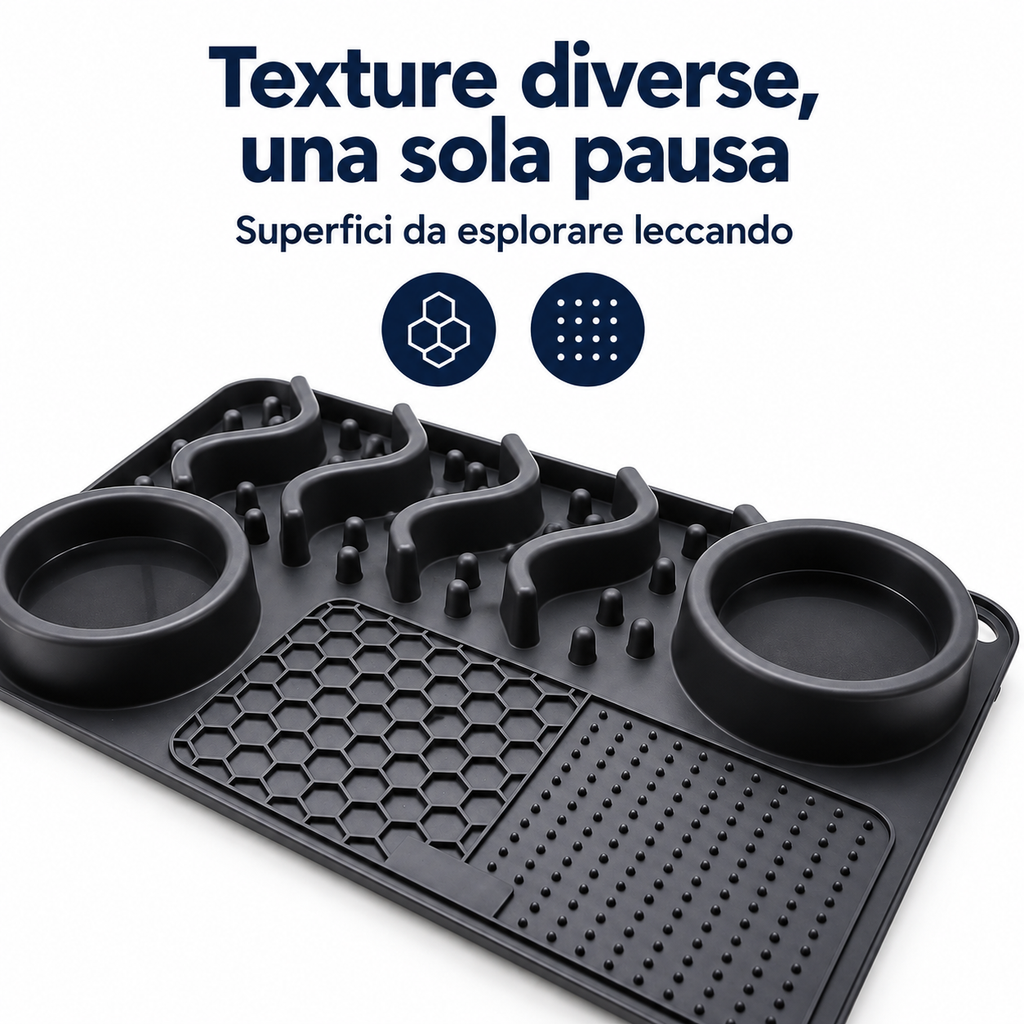 Dettaglio delle zone a nido d’ape, puntini e divisori ondulati del tappetino nero — immagine illustrativa