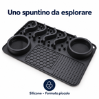 Tappetino da leccare nero piccolo, vuoto, con ciotole integrate e superfici lavorate — immagine illustrativa